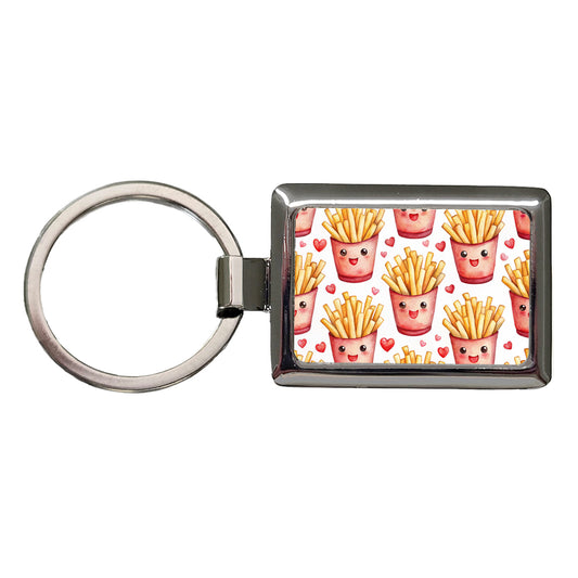 Cute French Fries Hearts Watercolor Rectangle Metal Keychain