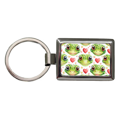 Cute Gecko Faces Hearts Watercolor Rectangle Metal Keychain