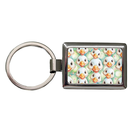 Cute Geese Faces Watercolor Rectangle Metal Keychain