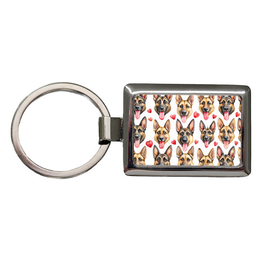 Cute German Shepherd Dog Faces Hearts Rectangle Metal Keychain