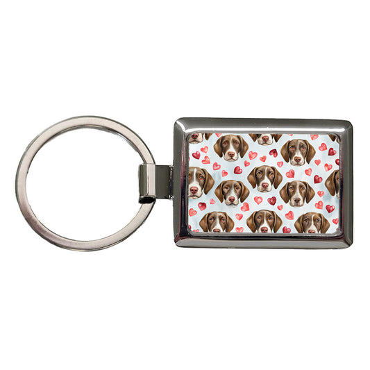 Cute German Shorthaired Pointer Dog Faces Hearts Rectangle Metal Keychain