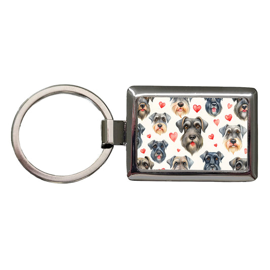 Cute Giant Schnauzer Dog Faces Hearts Rectangle Metal Keychain