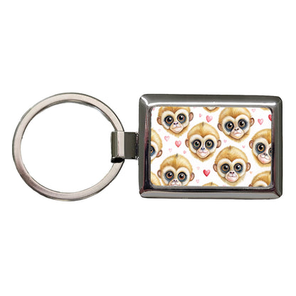 Cute Gibbons Faces Hearts Rectangle Metal Keychain