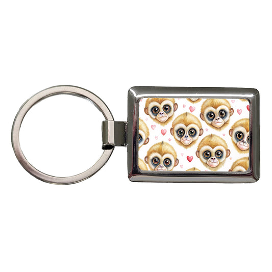 Cute Gibbons Faces Hearts Rectangle Metal Keychain