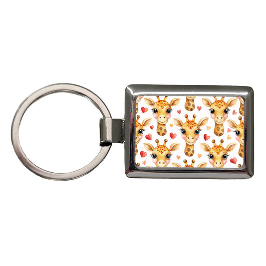 Cute Giraffe Faces Hearts Rectangle Metal Keychain