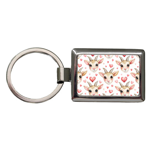 Cute Goat Faces Hearts Watercolor Rectangle Metal Keychain