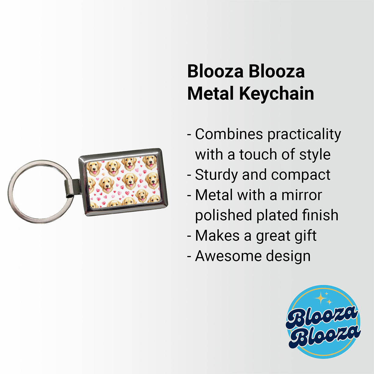 Cute Golden Retriever Dog Faces Hearts Rectangle Metal Keychain