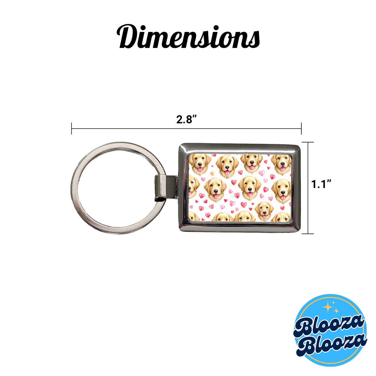Cute Golden Retriever Dog Faces Hearts Rectangle Metal Keychain