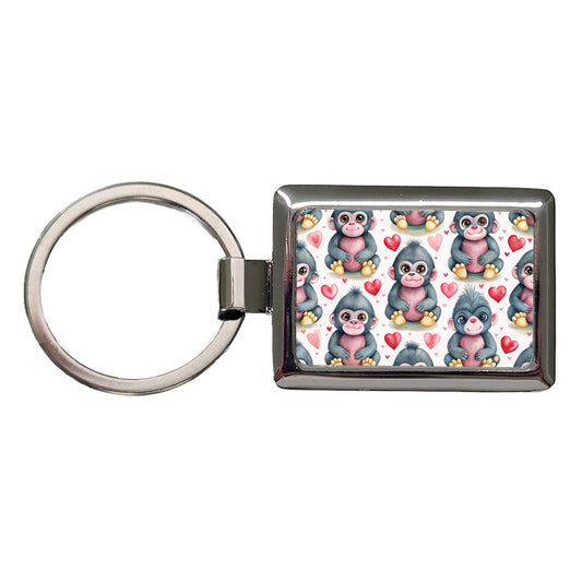 Cute Gorillas Hearts Watercolor Rectangle Metal Keychain