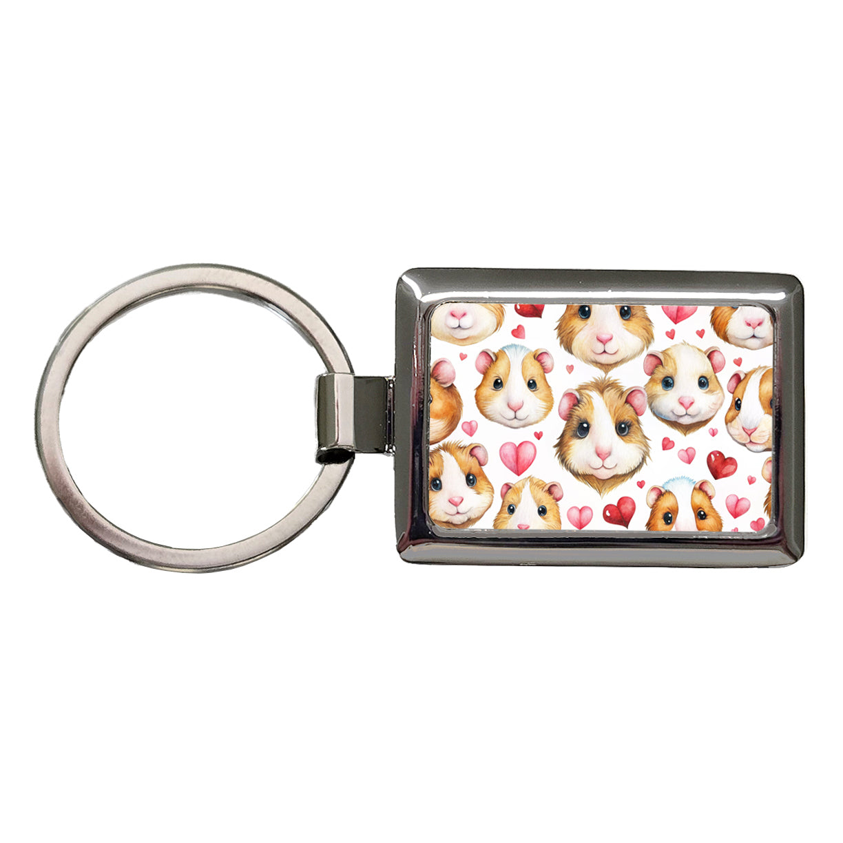 Cute Guinea Pig Faces Hearts Rectangle Metal Keychain