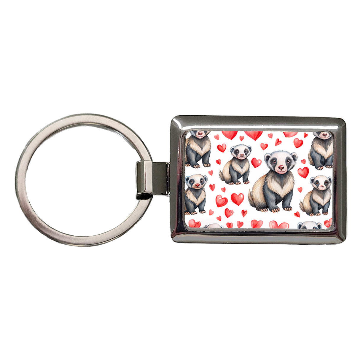 Cute Honey Badger Hearts Watercolor Rectangle Metal Keychain