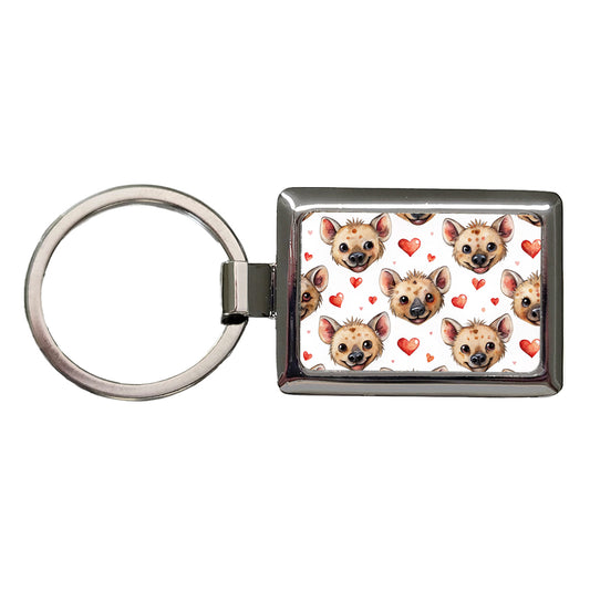 Cute Hyenas Faces Hearts Watercolor Rectangle Metal Keychain