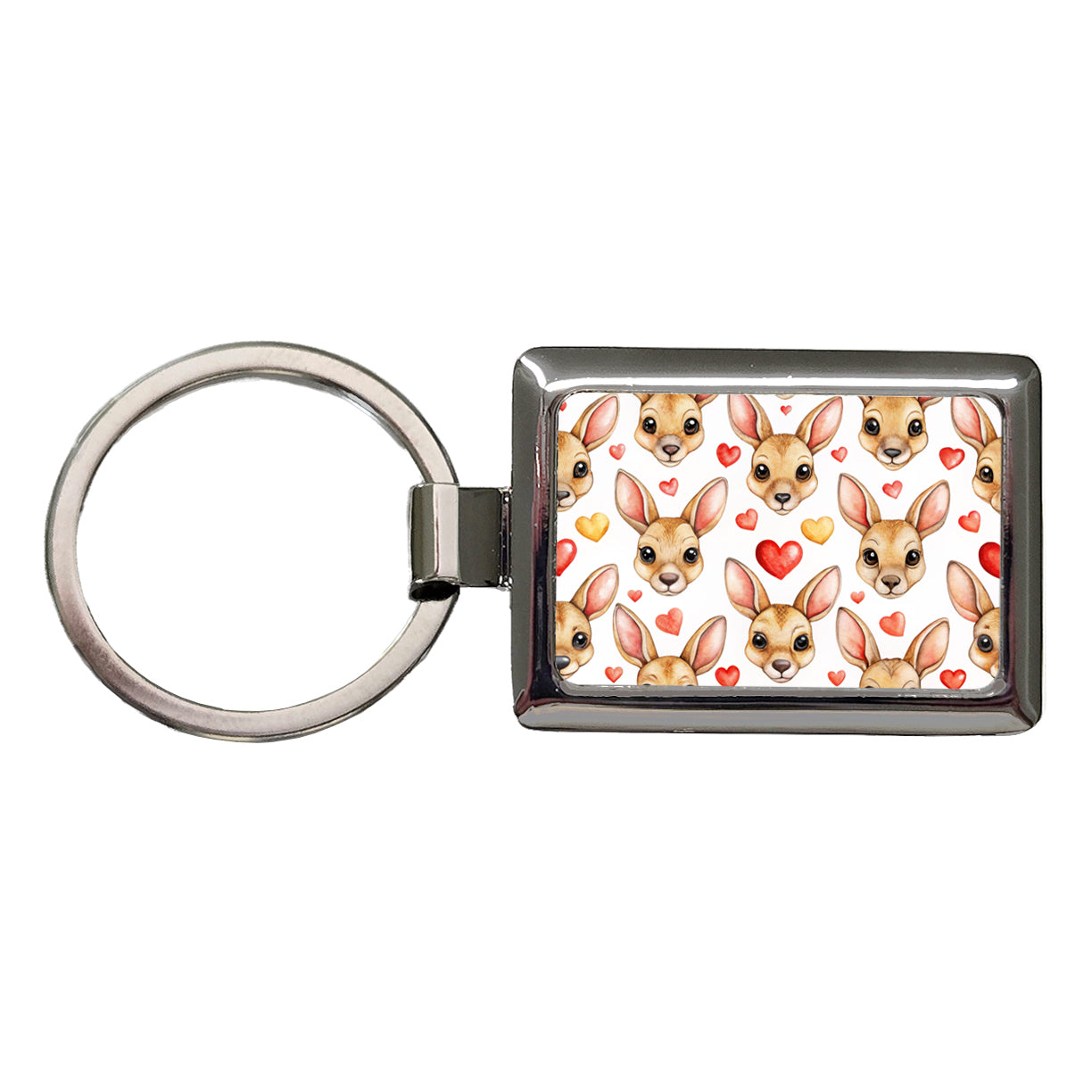 Cute Kangaroo Faces Hearts Rectangle Metal Keychain