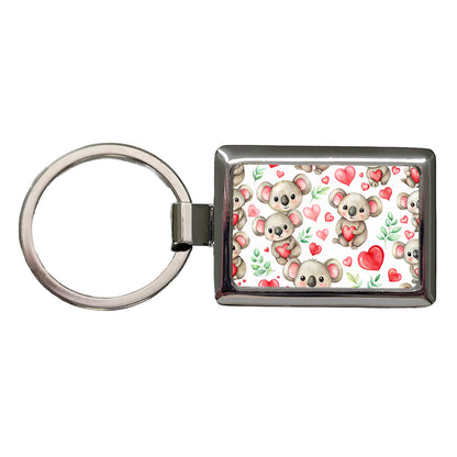 Cute Koala Bears Hearts Watercolor Rectangle Metal Keychain