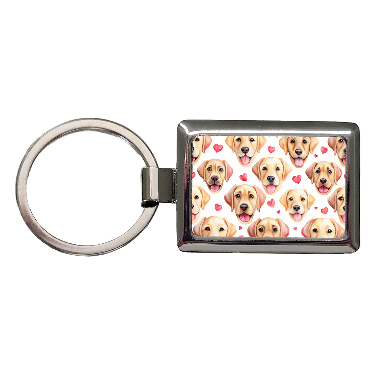 Cute Labrador Retriever Dog Faces Hearts Rectangle Metal Keychain