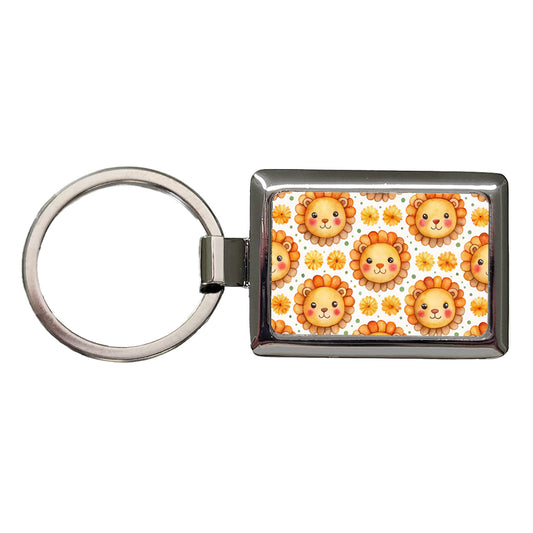 Cute Lion Faces Watercolor Rectangle Metal Keychain