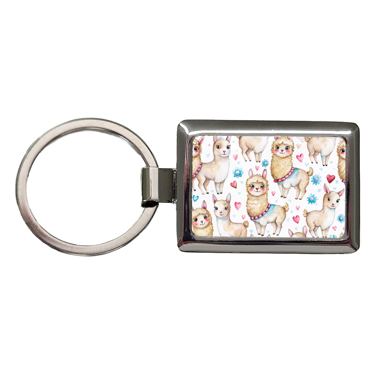 Cute Llamas Hearts Watercolor Rectangle Metal Keychain