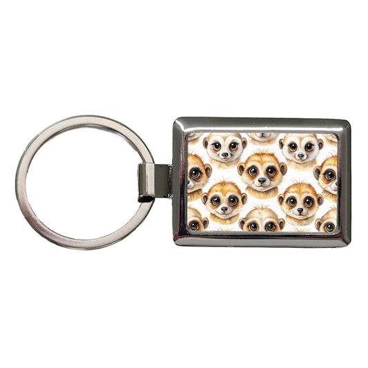 Cute Meerkat Faces Watercolor Rectangle Metal Keychain