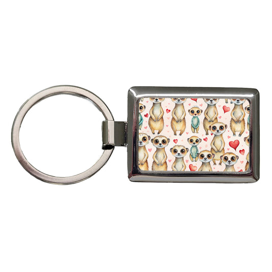 Cute Meerkats Hearts Watercolor Rectangle Metal Keychain