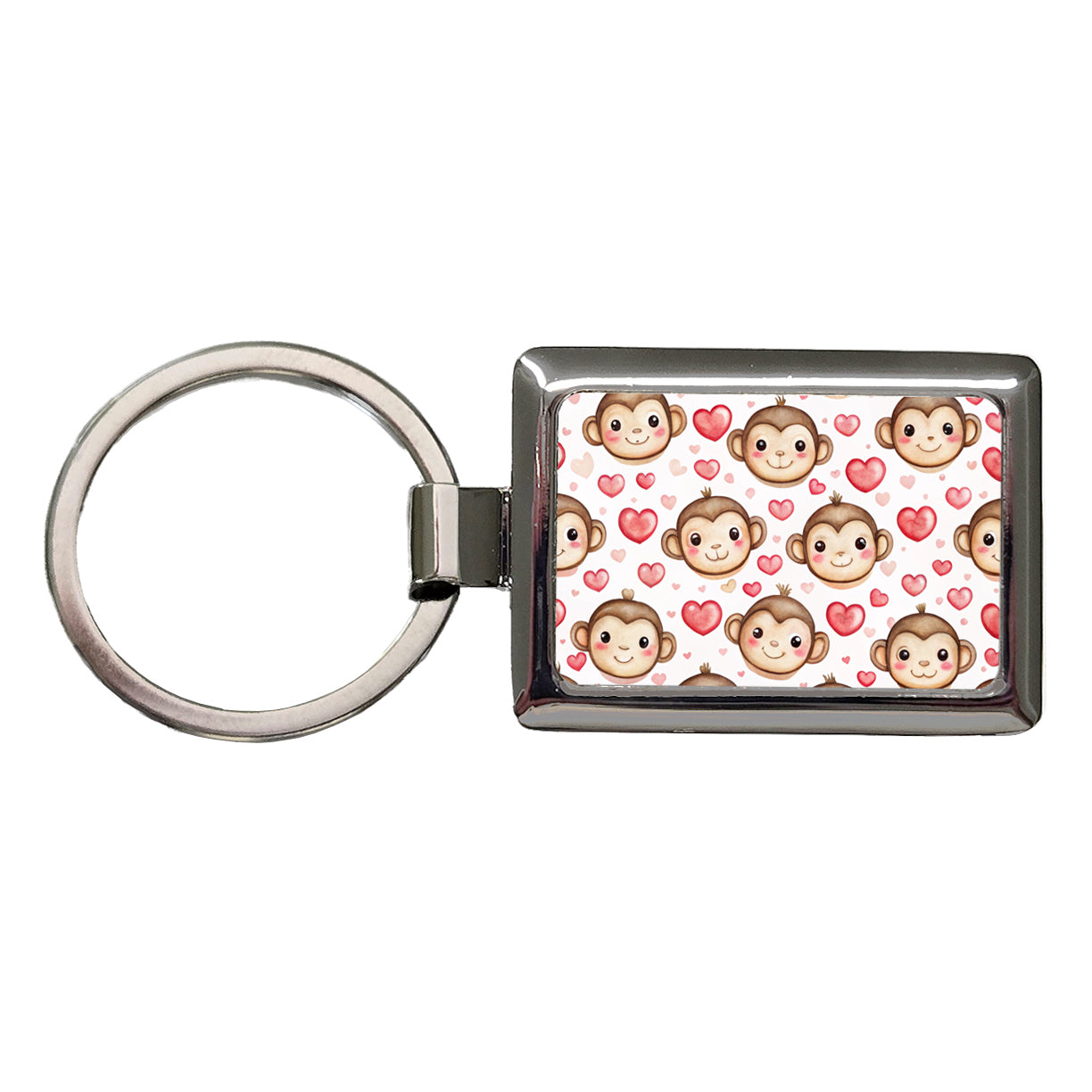 Cute Monkey Faces Hearts Watercolor Rectangle Metal Keychain