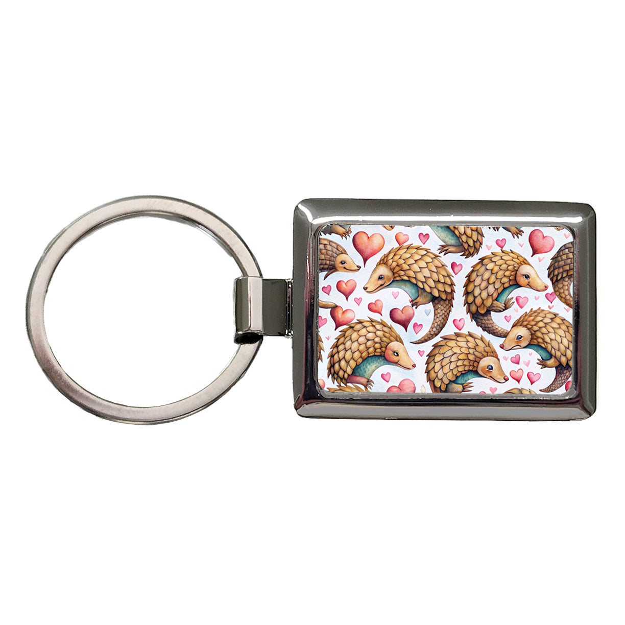 Cute Pangolin Hearts Watercolor Rectangle Metal Keychain
