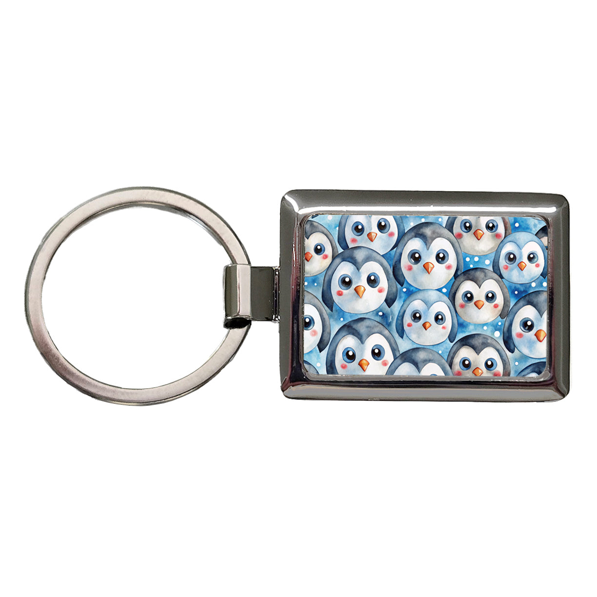 Cute Penguin Faces Watercolor Rectangle Metal Keychain