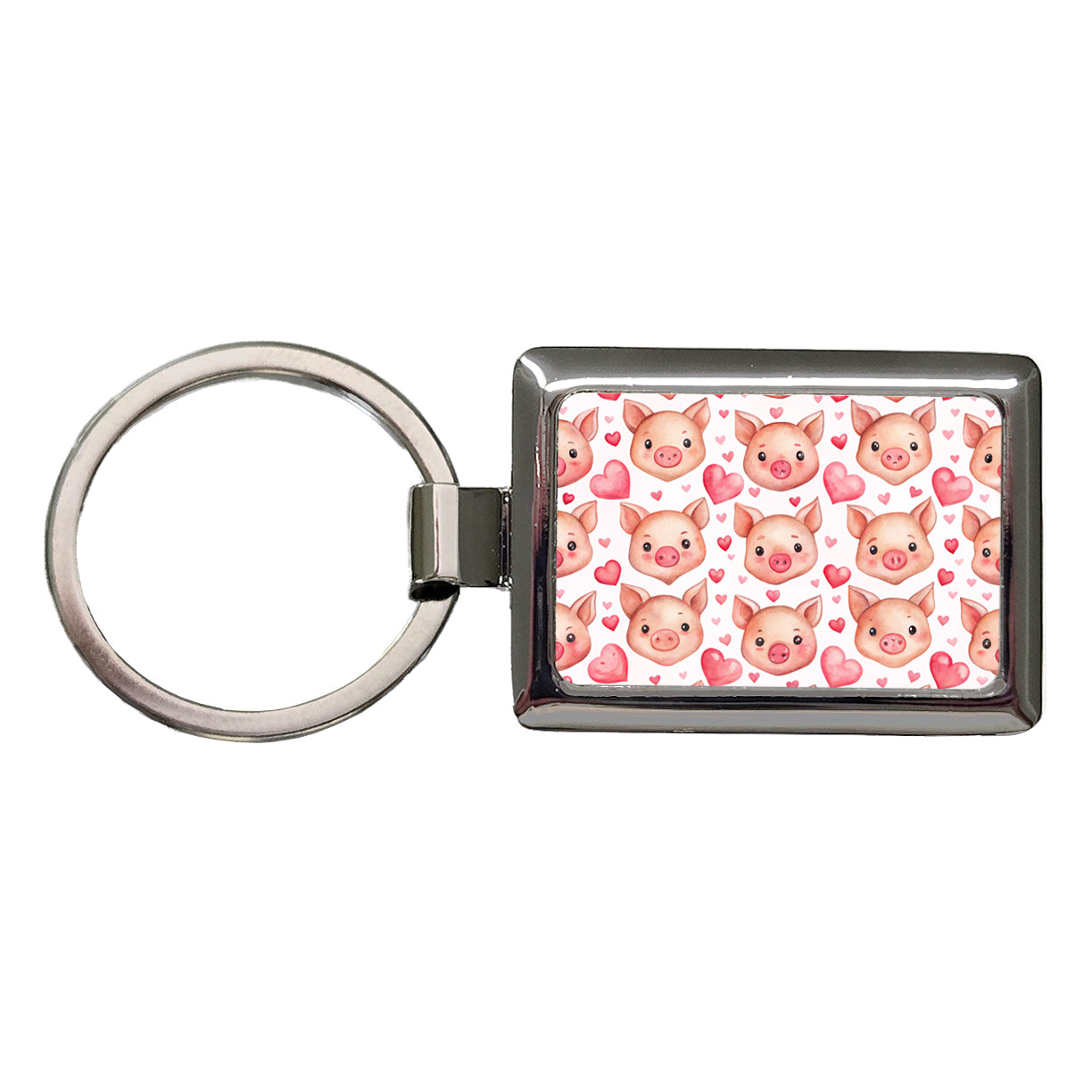 Cute Pig Faces Hearts Watercolor Rectangle Metal Keychain