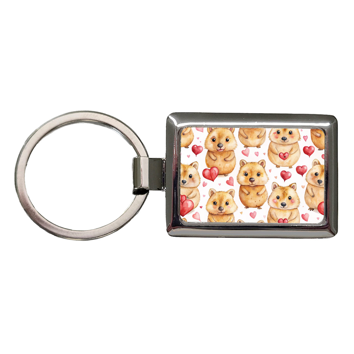 Cute Quokkas Hearts Watercolor Rectangle Metal Keychain