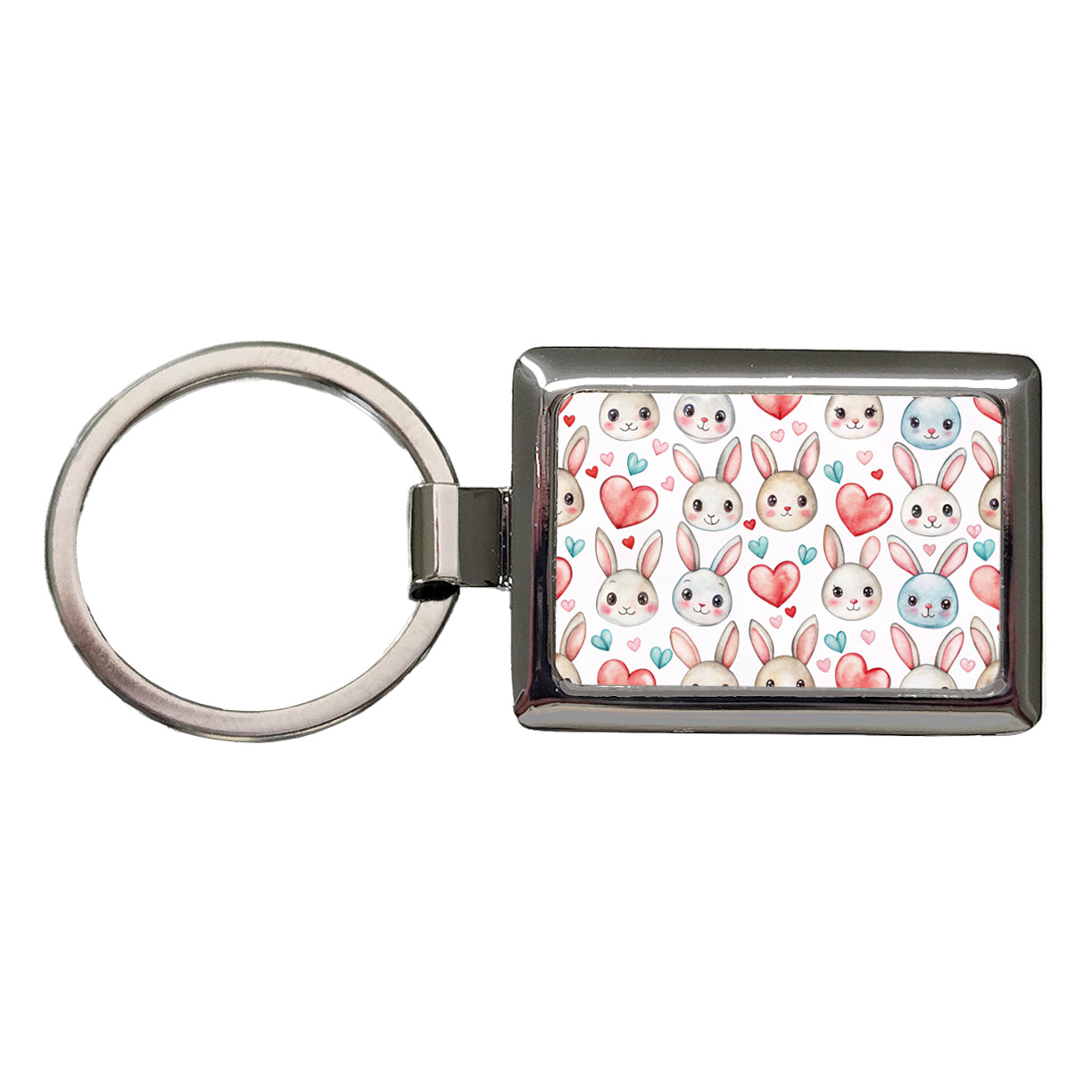 Cute Rabbit Bunny Faces Hearts Easter Rectangle Metal Keychain