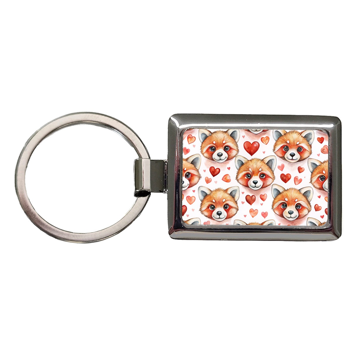 Cute Red Panda Faces Hearts Rectangle Metal Keychain
