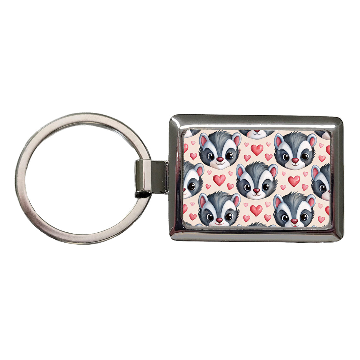 Cute Skunk Faces Hearts Watercolor Rectangle Metal Keychain