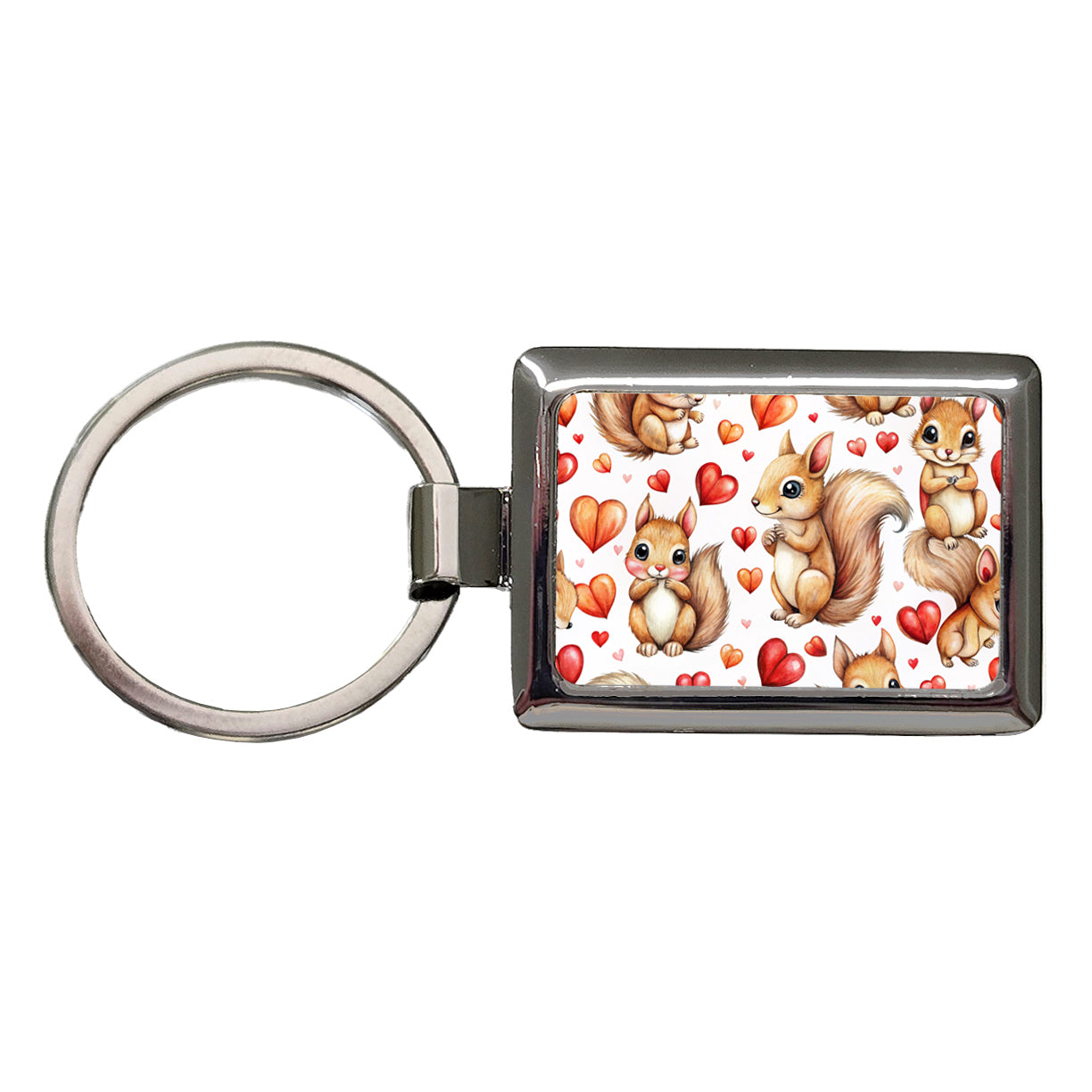 Cute Squirrels Hearts Watercolor Rectangle Metal Keychain