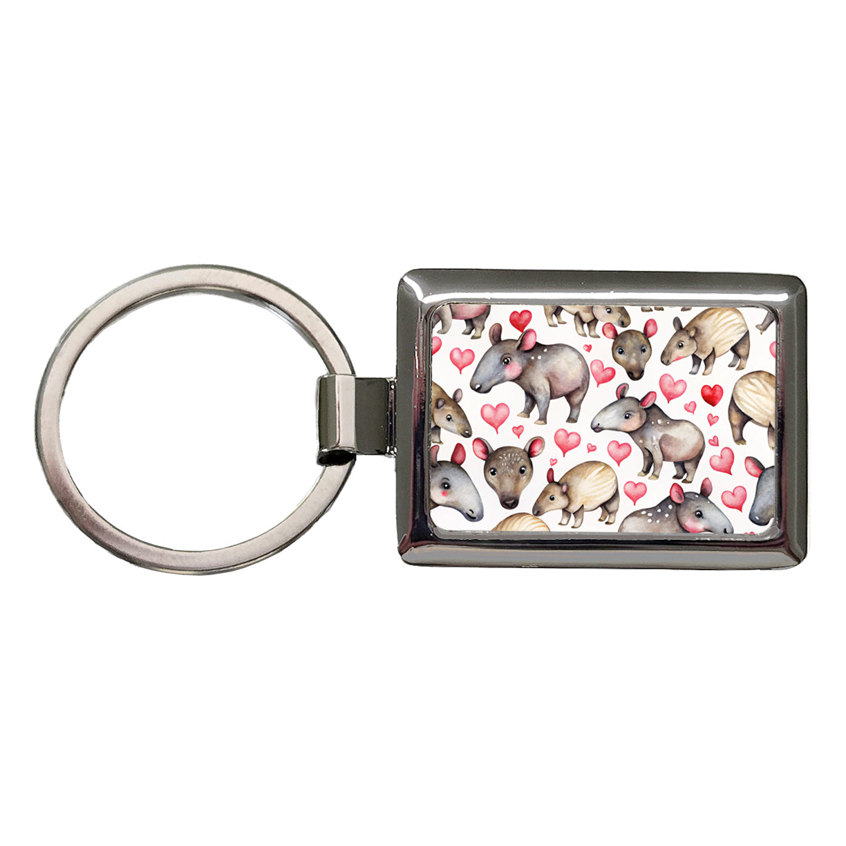 Cute Tapirs Hearts Watercolor Rectangle Metal Keychain