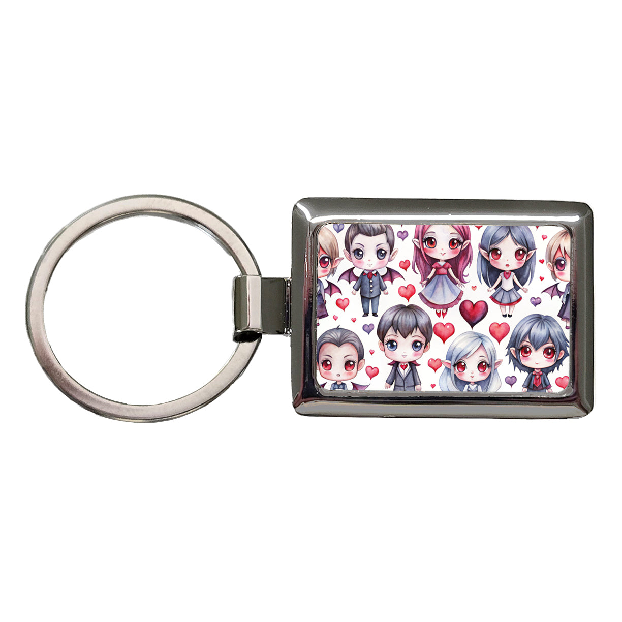 Cute Vampires Hearts Watercolor Rectangle Metal Keychain