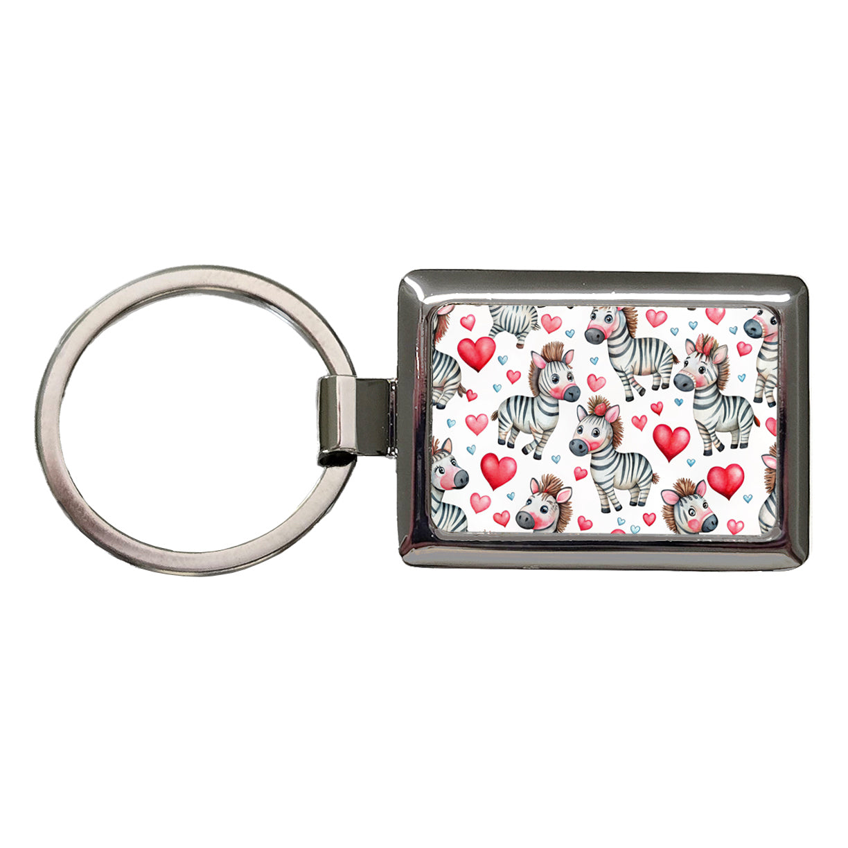 Cute Zebras Hearts Watercolor Rectangle Metal Keychain