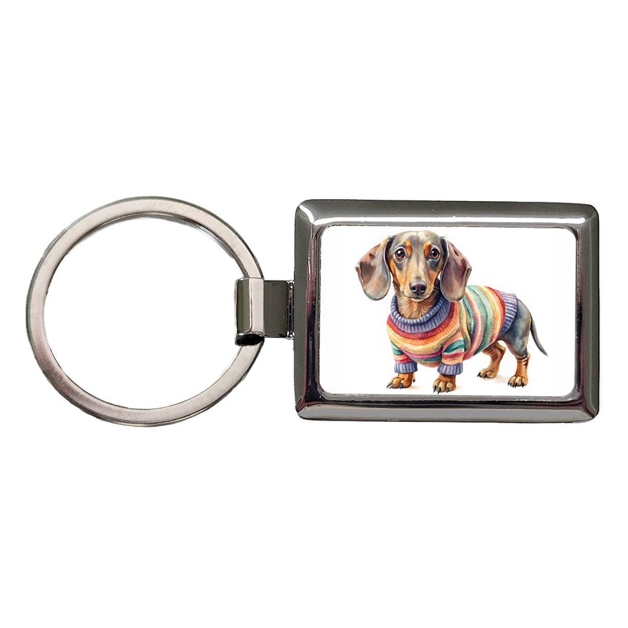 Dachshund Dog Wearing A Sweater Watercolor Rectangle Metal Keychain