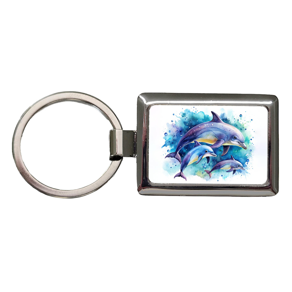 Dolphins Family Watercolor Design Rectangle Metal Keychain