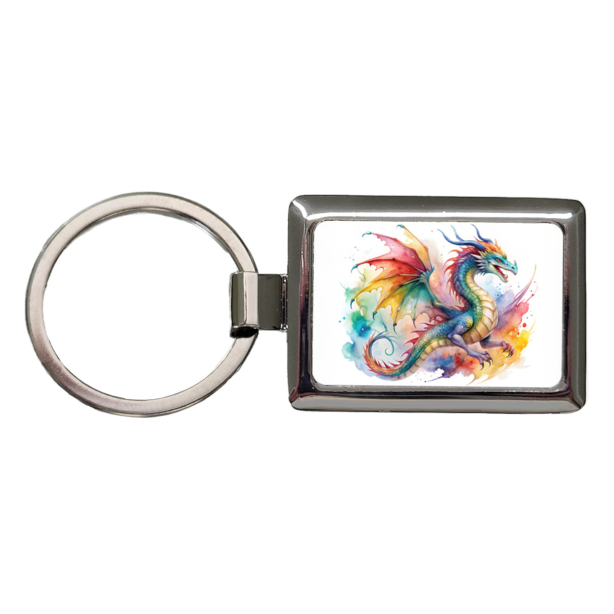 Dragon Watercolor Design Rectangle Metal Keychain
