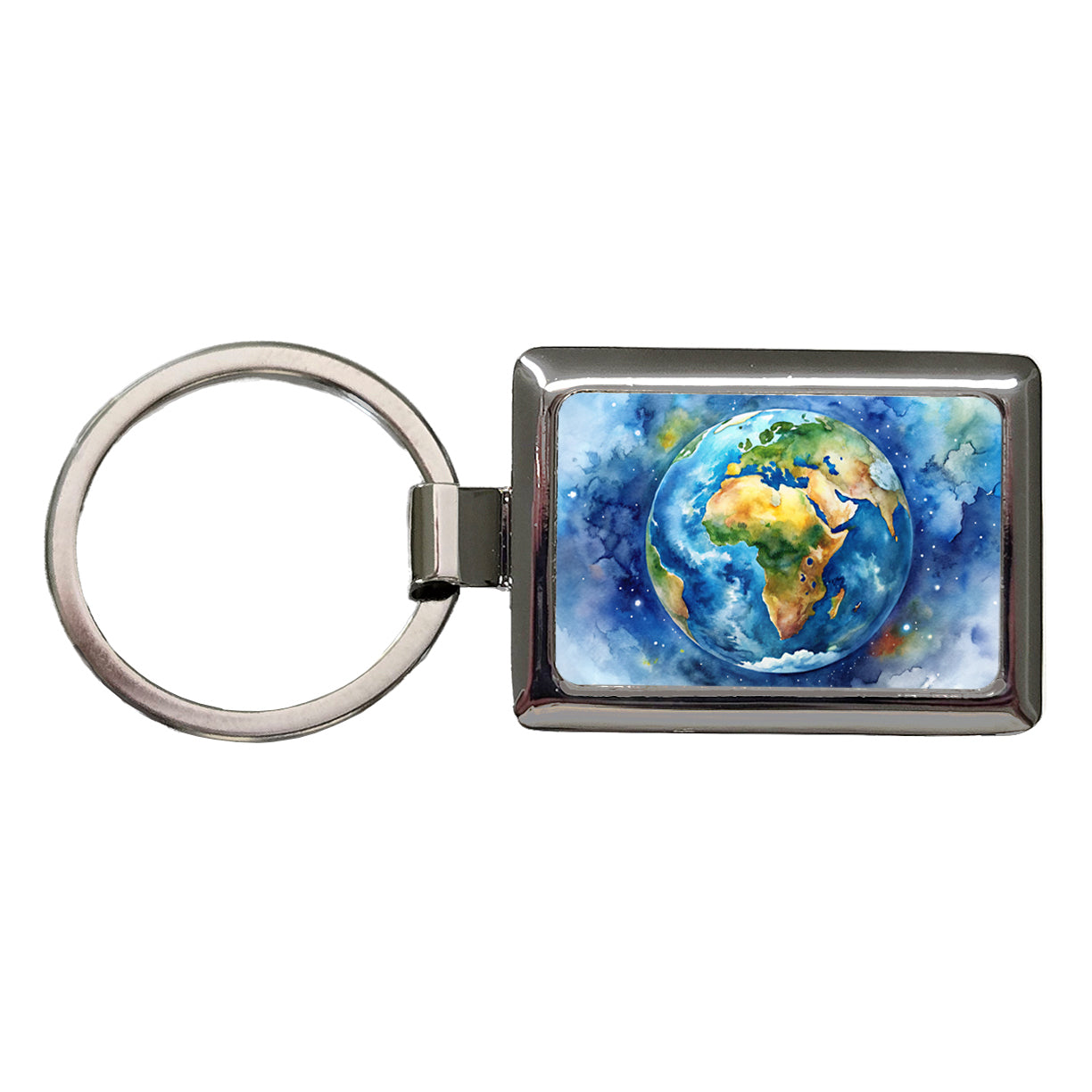 Earth Africa Asia Europe From Space Watercolor Rectangle Metal Keychain