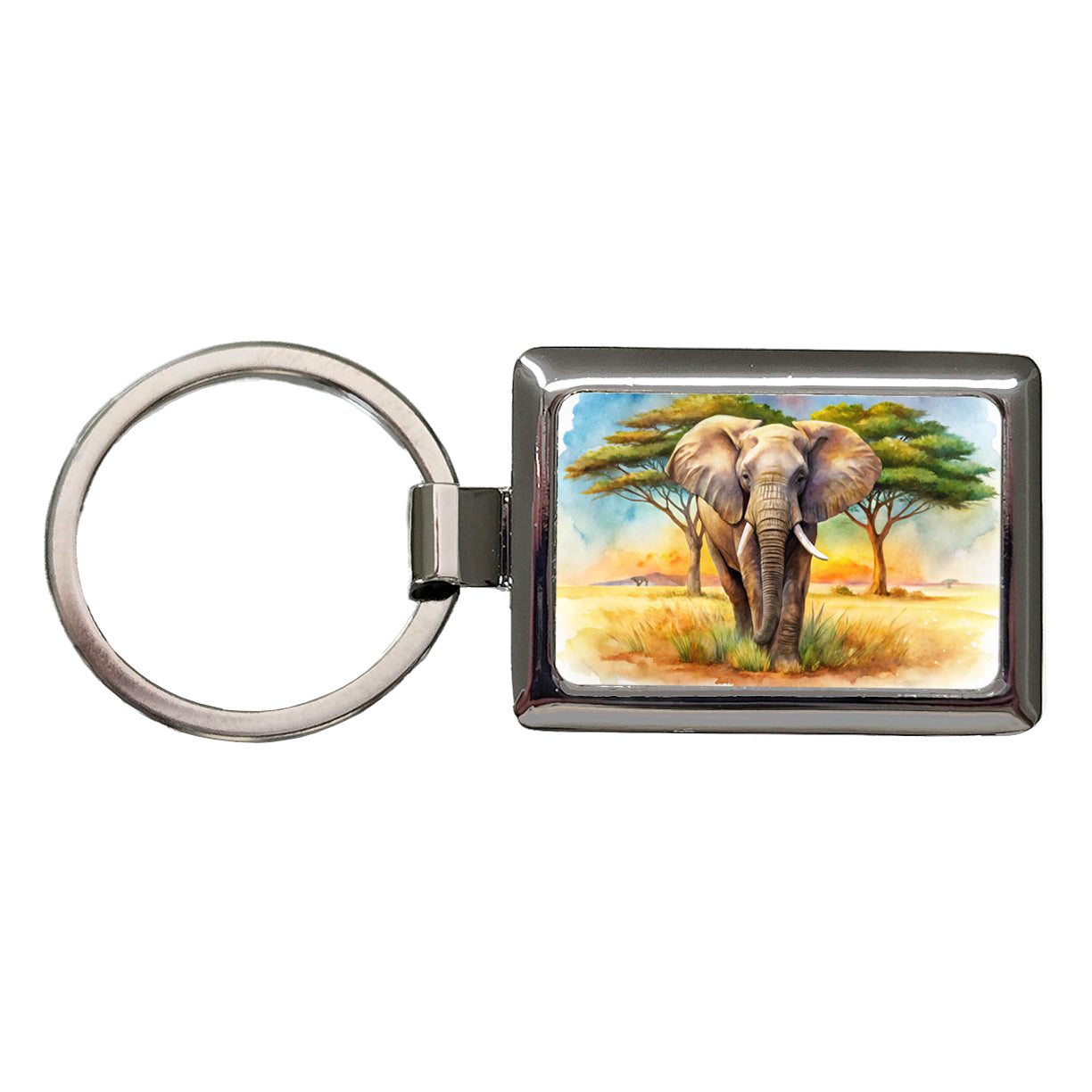 Elephant African Plain Watercolor Design Rectangle Metal Keychain