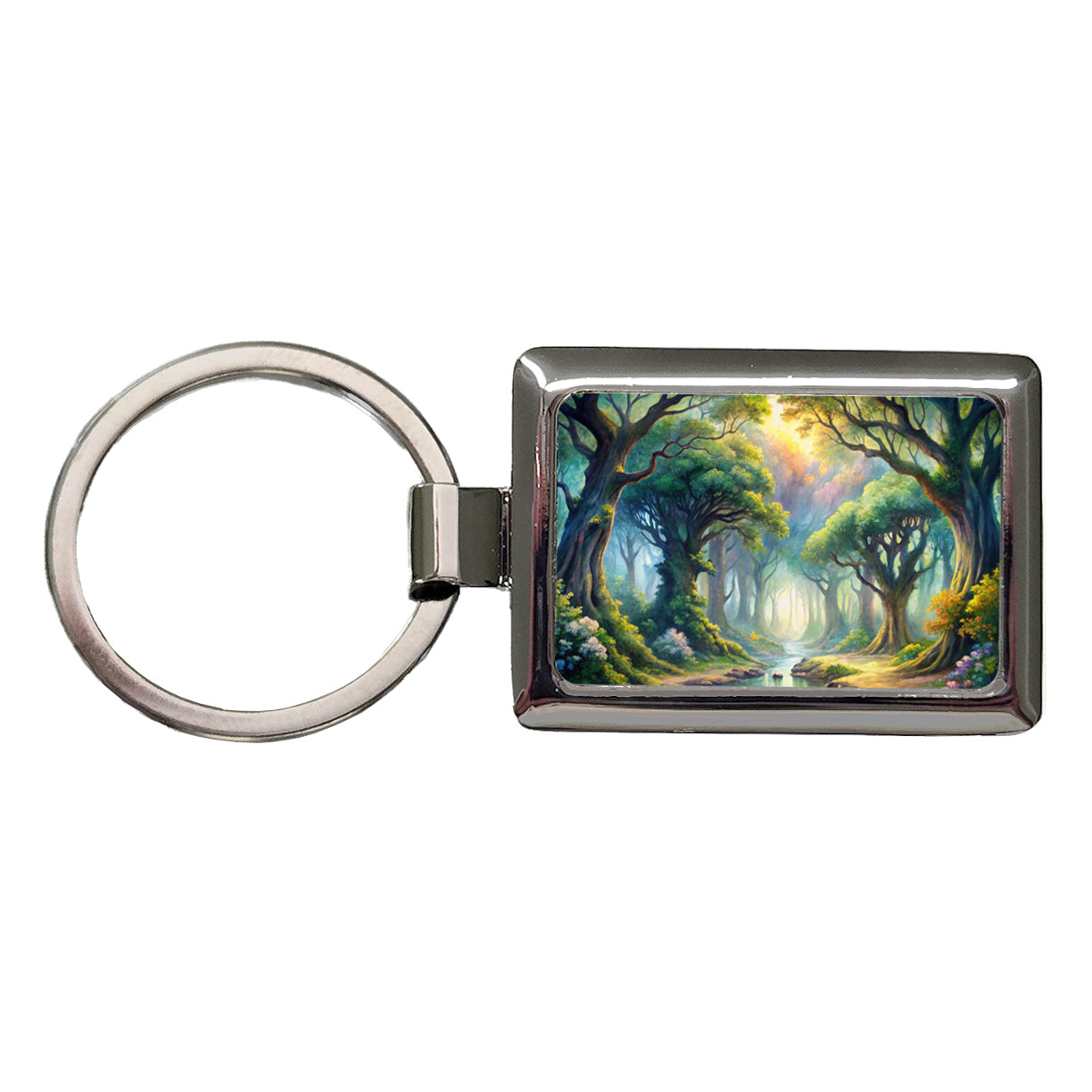Elvish Elves Forest Fantasy Watercolor Design Rectangle Metal Keychain