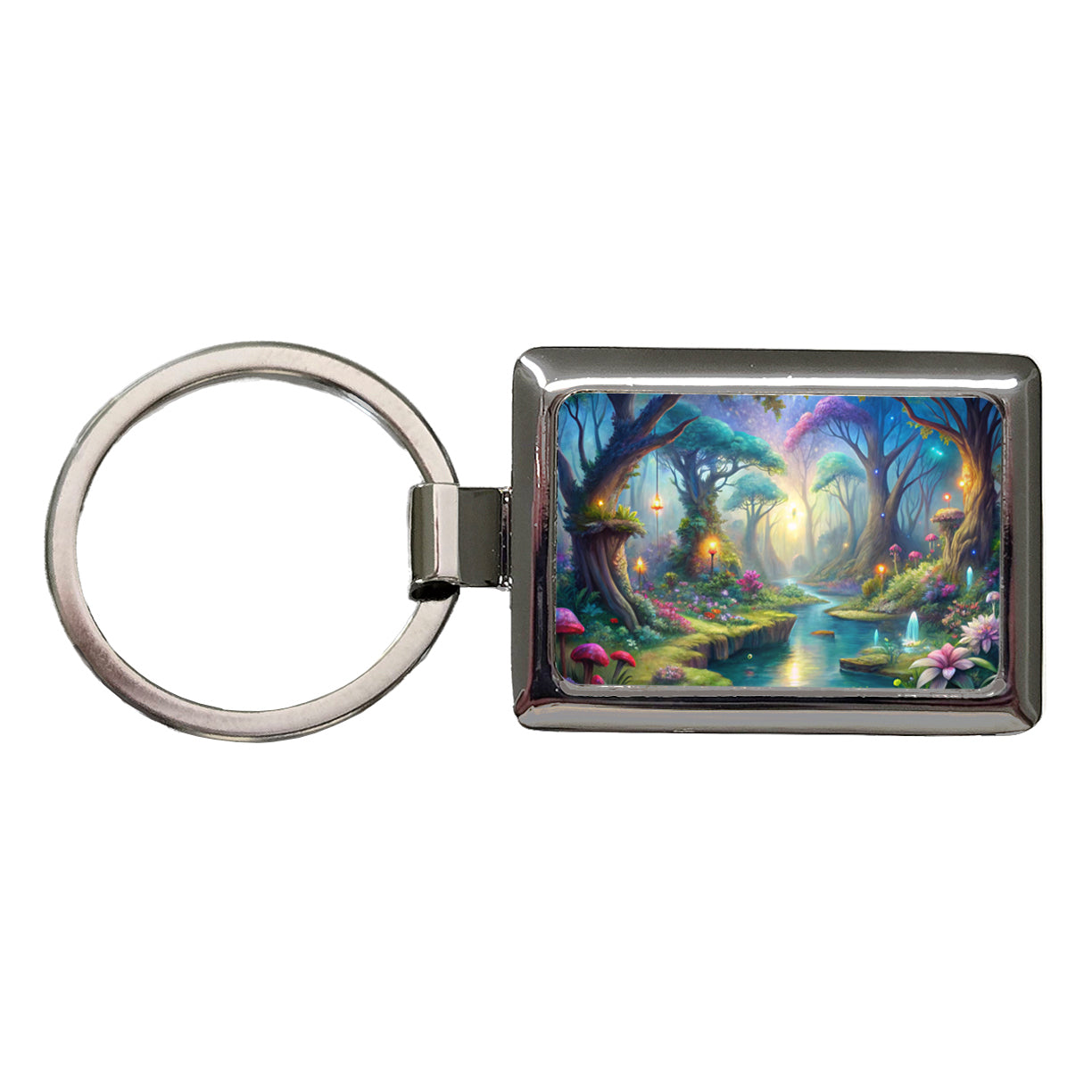 Fairy Forest Trees Fantasy Watercolor Design Rectangle Metal Keychain