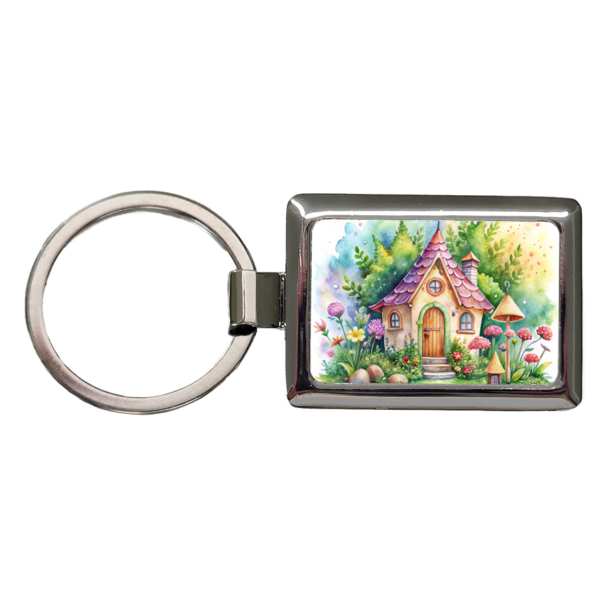 Fairy House Watercolor Adorable Rectangle Metal Keychain