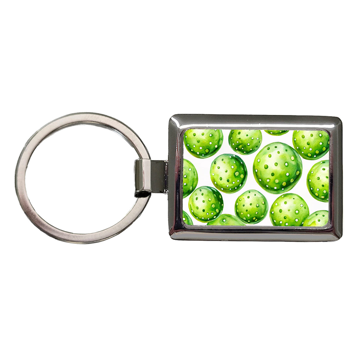 Fluorescent Green Pickleballs Rectangle Metal Keychain