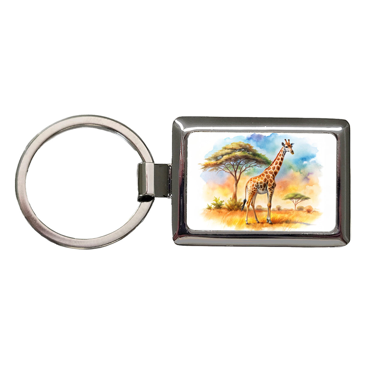 Giraffe African Plain Watercolor Design Rectangle Metal Keychain