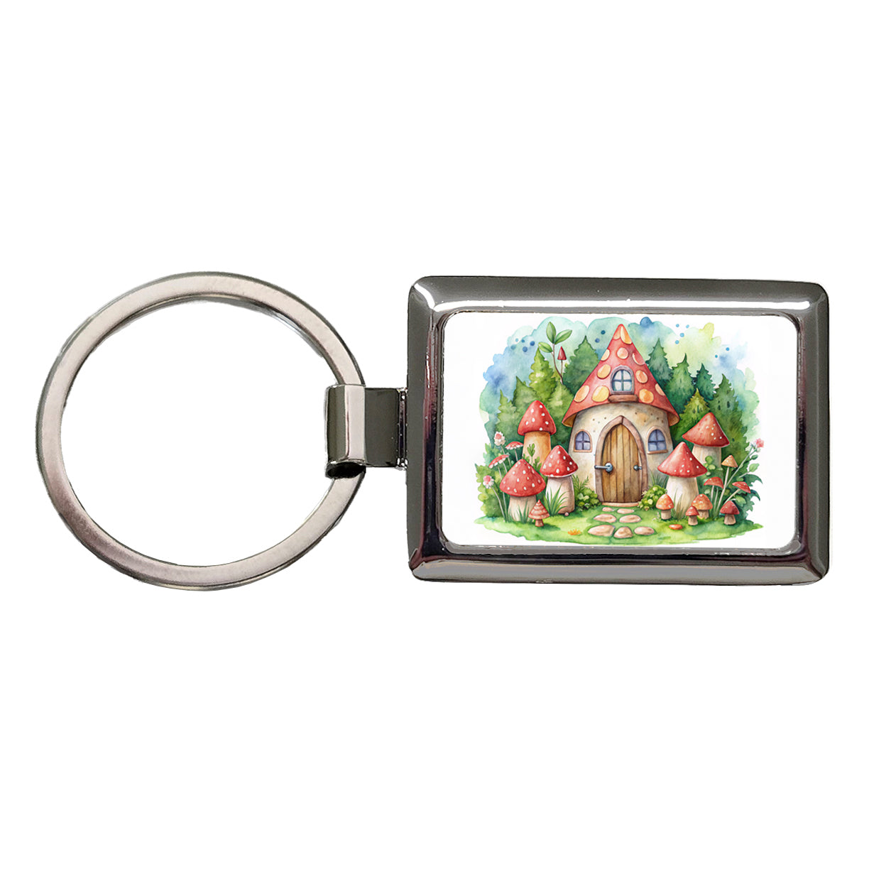 Gnome House Red Roof Watercolor Cute Rectangle Metal Keychain