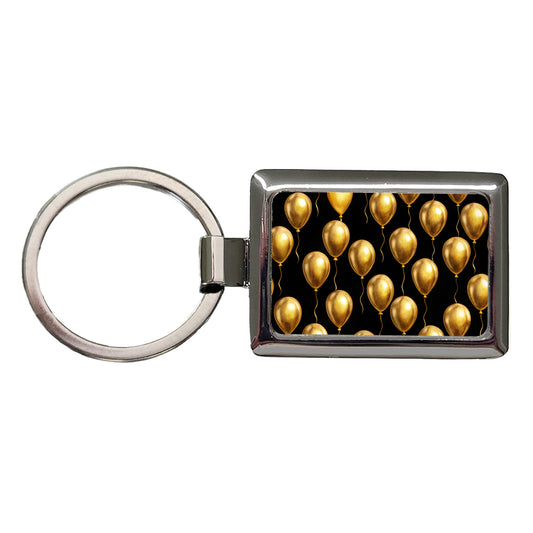 Gold Balloons Black Background Birthday Anniversary Rectangle Metal Keychain