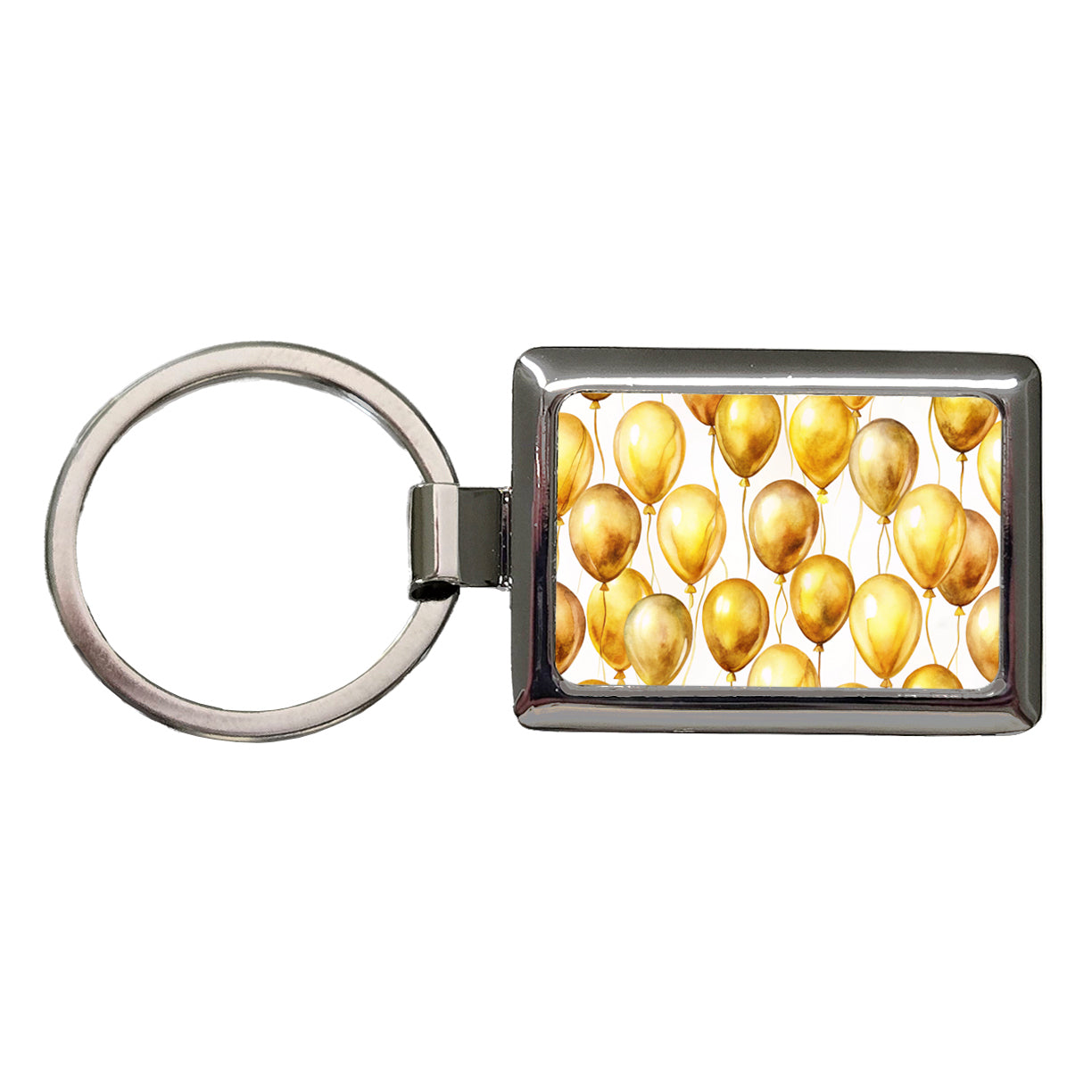 Gold Balloons Watercolor Birthday Anniversary Rectangle Metal Keychain
