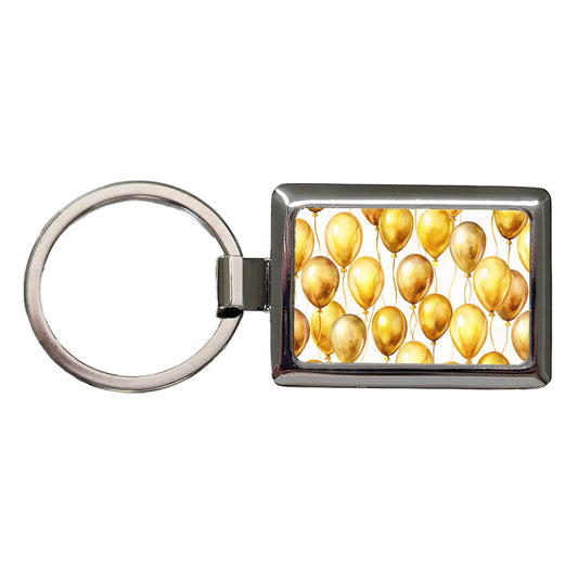 Gold Balloons Watercolor Birthday Anniversary Rectangle Metal Keychain