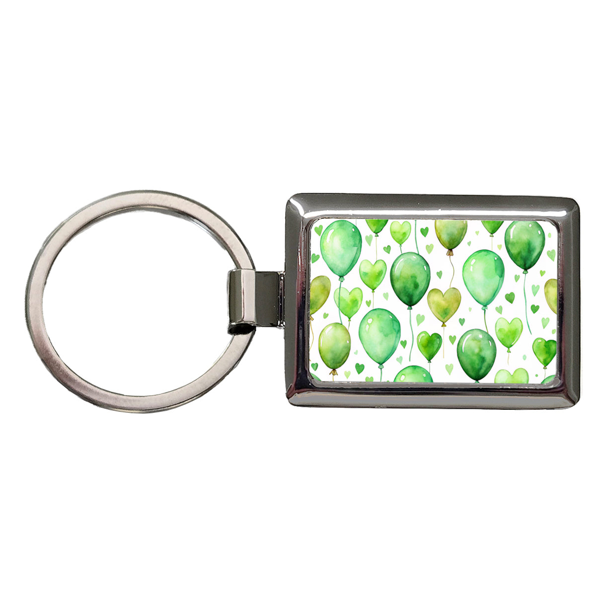 Green Balloons Hearts Watercolor Birthday Rectangle Metal Keychain